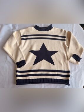 Vintage Bechamel Cream Sweater with Navy Star and Stripes Size Small